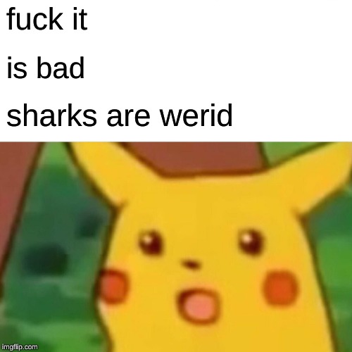 f**k it is bad sharks are werid | image tagged in memes,surprised pikachu | made w/ Imgflip meme maker