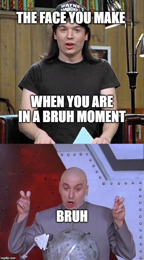 THE FACE YOU MAKE; WHEN YOU ARE IN A BRUH MOMENT; BRUH | image tagged in memes,dr evil laser | made w/ Imgflip meme maker