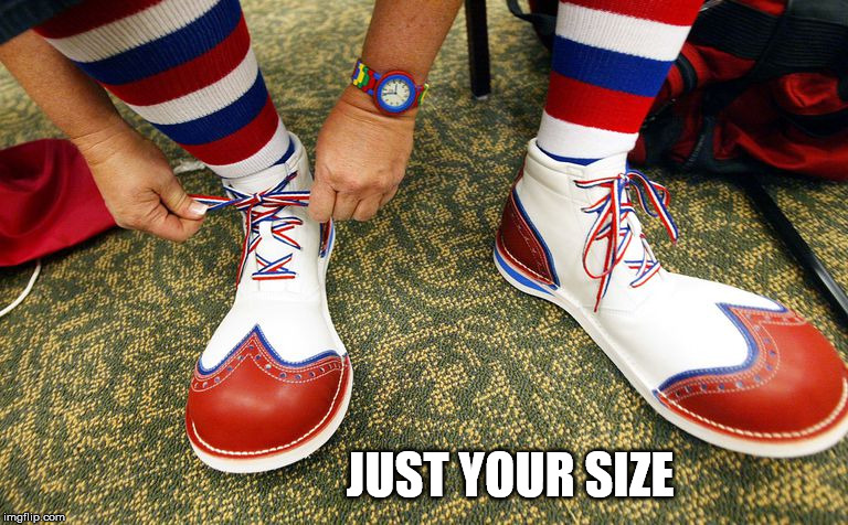 Clown shoes | JUST YOUR SIZE | image tagged in clown shoes | made w/ Imgflip meme maker