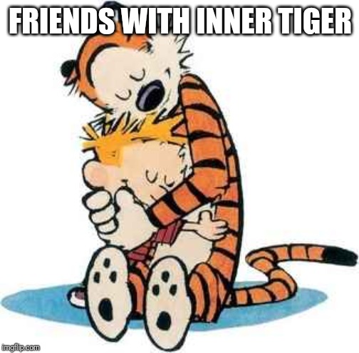 Calvin and Hobbes | FRIENDS WITH INNER TIGER | image tagged in calvin and hobbes | made w/ Imgflip meme maker