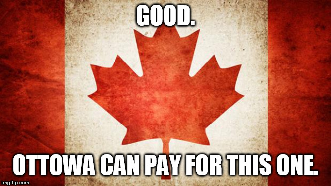 Canada | GOOD. OTTOWA CAN PAY FOR THIS ONE. | image tagged in canada | made w/ Imgflip meme maker