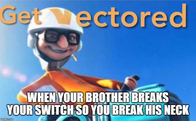 Get Vectored | WHEN YOUR BROTHER BREAKS YOUR SWITCH SO YOU BREAK HIS NECK | image tagged in get vectored | made w/ Imgflip meme maker