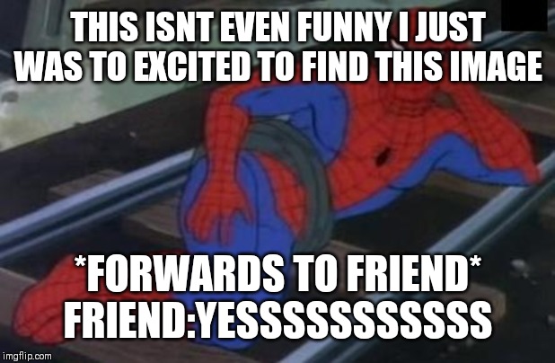 Sexy Railroad Spiderman | THIS ISNT EVEN FUNNY I JUST WAS TO EXCITED TO FIND THIS IMAGE; *FORWARDS TO FRIEND* FRIEND:YESSSSSSSSSSS | image tagged in memes,sexy railroad spiderman,spiderman | made w/ Imgflip meme maker