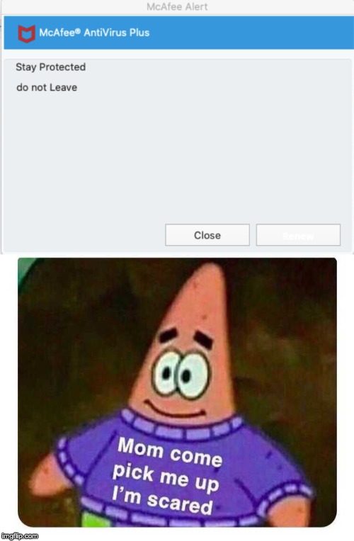 This showed up on my computer screen. help. | image tagged in patrick mom come pick me up i'm scared | made w/ Imgflip meme maker