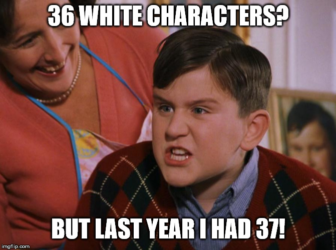 Harry Potter Dudley's Birthday | 36 WHITE CHARACTERS? BUT LAST YEAR I HAD 37! | image tagged in harry potter dudley's birthday | made w/ Imgflip meme maker