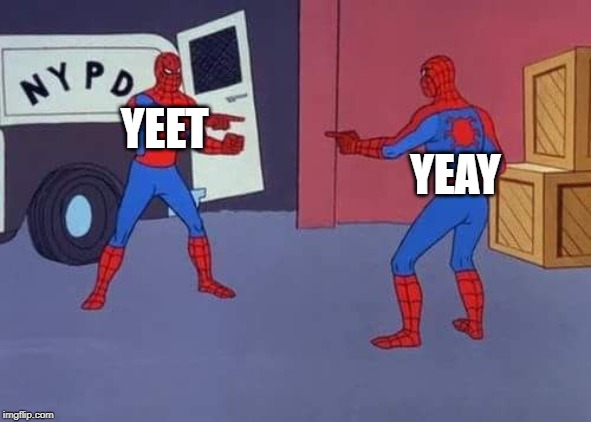 cant even tell which one is different | YEET; YEAY | image tagged in memes,spiderman mirror,yeet sound,yeay sound | made w/ Imgflip meme maker