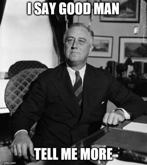 FdR | I SAY GOOD MAN TELL ME MORE | image tagged in fdr | made w/ Imgflip meme maker