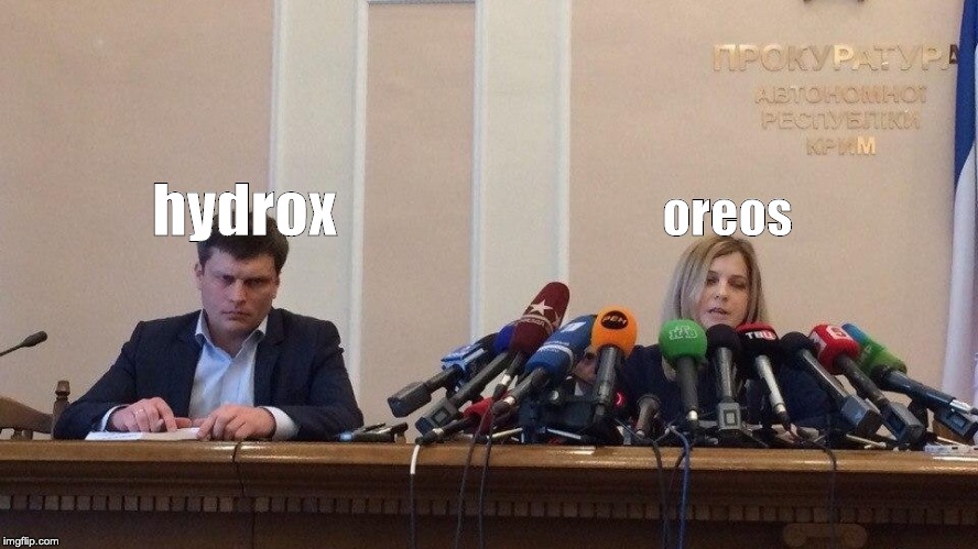 Natalia Poklonskaya Behind Microphones | oreos; hydrox | image tagged in natalia poklonskaya behind microphones | made w/ Imgflip meme maker