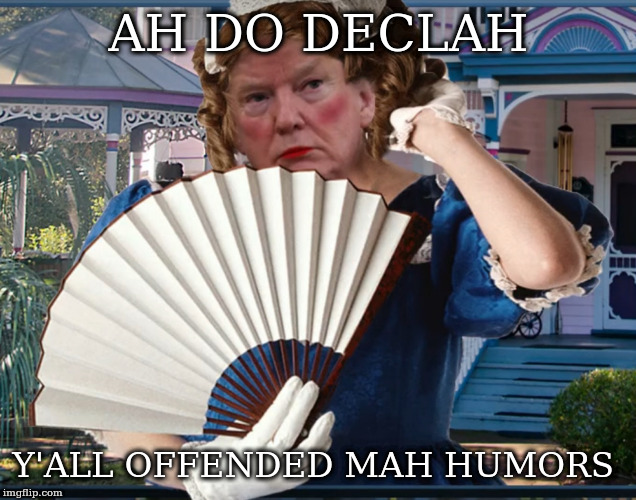 Southern Belle Trumpette | AH DO DECLAH Y'ALL OFFENDED MAH HUMORS | image tagged in southern belle trumpette | made w/ Imgflip meme maker