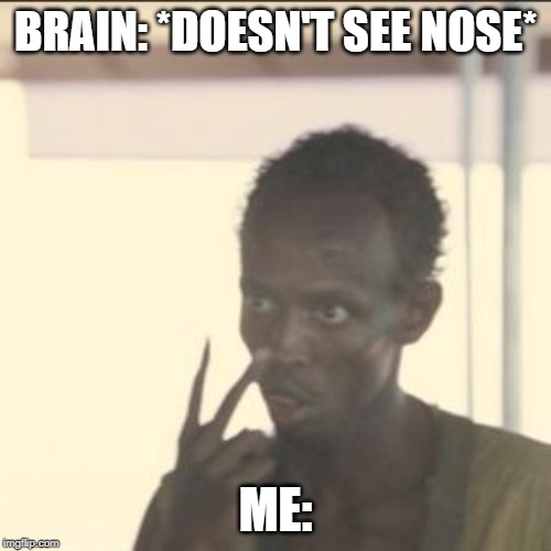 Look At Me Meme | BRAIN: *DOESN'T SEE NOSE*; ME: | image tagged in memes,look at me | made w/ Imgflip meme maker