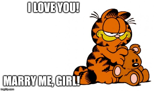 garfield | I LOVE YOU! MARRY ME, GIRL! | image tagged in garfield | made w/ Imgflip meme maker