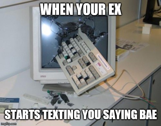 FNAF rage | WHEN YOUR EX; STARTS TEXTING YOU SAYING BAE | image tagged in fnaf rage | made w/ Imgflip meme maker