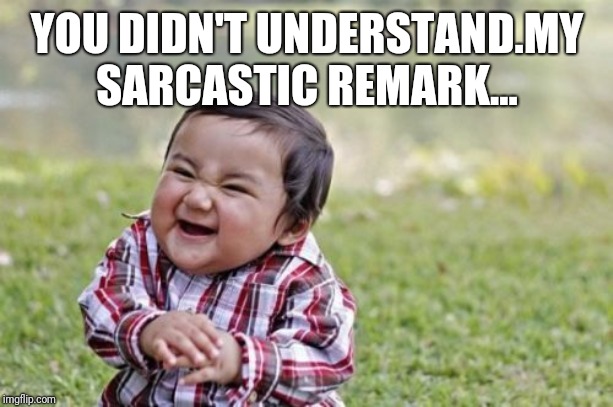 Evil Toddler | YOU DIDN'T UNDERSTAND.MY SARCASTIC REMARK... | image tagged in memes,evil toddler | made w/ Imgflip meme maker