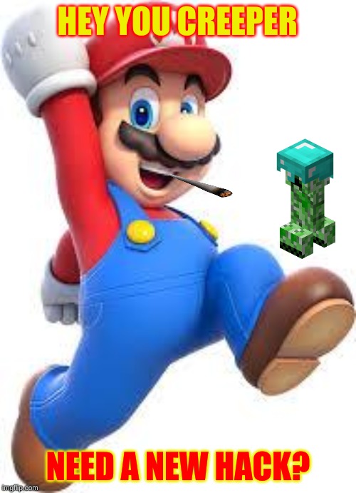 mario | HEY YOU CREEPER; NEED A NEW HACK? | image tagged in mario | made w/ Imgflip meme maker