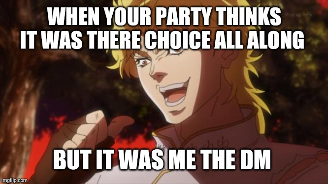 But it was me Dio | WHEN YOUR PARTY THINKS IT WAS THERE CHOICE ALL ALONG; BUT IT WAS ME THE DM | image tagged in but it was me dio | made w/ Imgflip meme maker