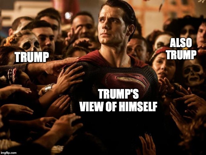 Batman V Superman | ALSO TRUMP; TRUMP; TRUMP'S VIEW OF HIMSELF | image tagged in batman v superman | made w/ Imgflip meme maker