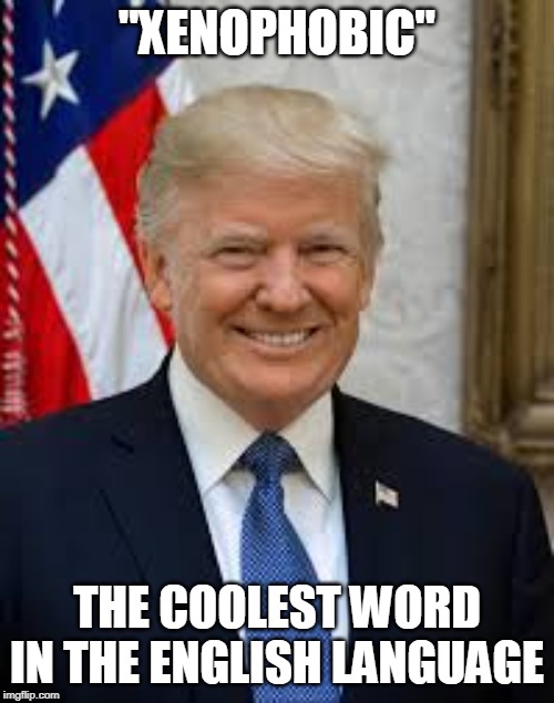 The Dictionary Definition | "XENOPHOBIC"; THE COOLEST WORD IN THE ENGLISH LANGUAGE | image tagged in trump,xenophobic,dictionary,definition | made w/ Imgflip meme maker