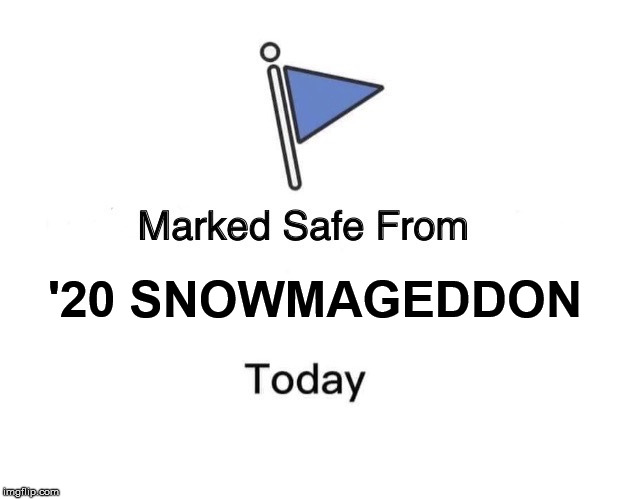 Marked Safe From Meme | '20 SNOWMAGEDDON | image tagged in memes,marked safe from | made w/ Imgflip meme maker