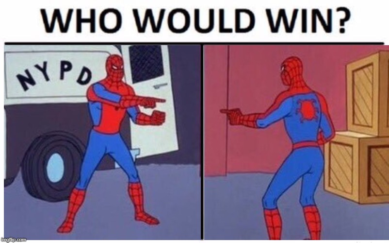 The Greatest Debate of all Time | image tagged in memes,spider-man,who would win | made w/ Imgflip meme maker