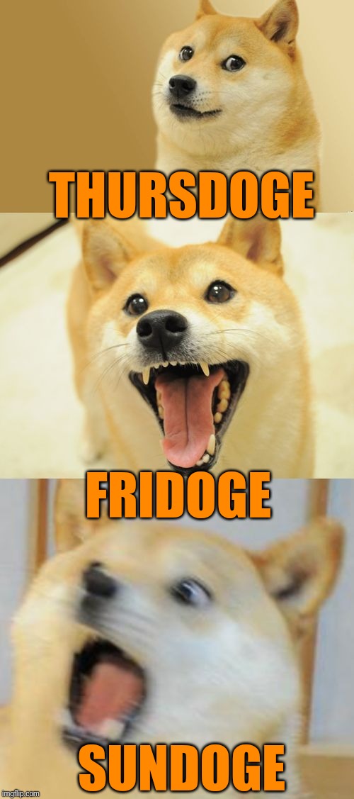 Bad Pun Doge | THURSDOGE SUNDOGE FRIDOGE | image tagged in bad pun doge | made w/ Imgflip meme maker