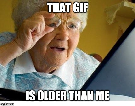 THAT GIF IS OLDER THAN ME | image tagged in old lady at computer | made w/ Imgflip meme maker