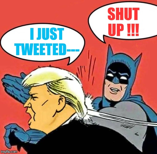 Batman Slapping Trump | SHUT UP !!! I JUST TWEETED--- | image tagged in batman slapping trump | made w/ Imgflip meme maker
