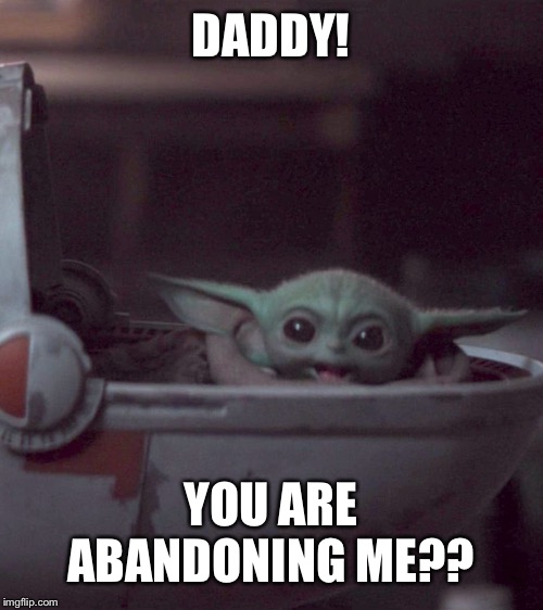 Woman screaming at Baby Yoda | DADDY! YOU ARE ABANDONING ME?? | image tagged in woman screaming at baby yoda | made w/ Imgflip meme maker