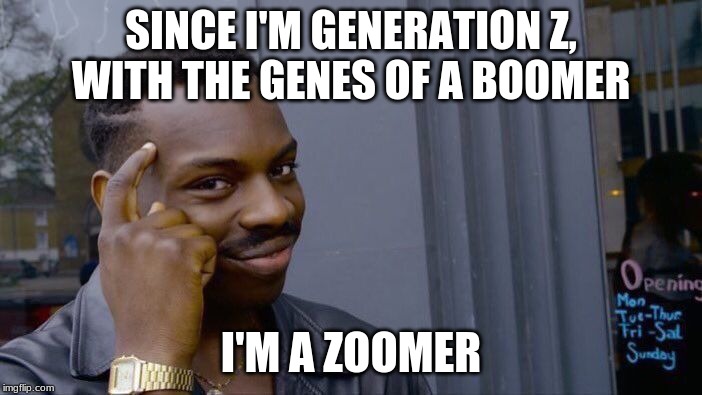 Roll Safe Think About It | SINCE I'M GENERATION Z, WITH THE GENES OF A BOOMER; I'M A ZOOMER | image tagged in memes,roll safe think about it | made w/ Imgflip meme maker