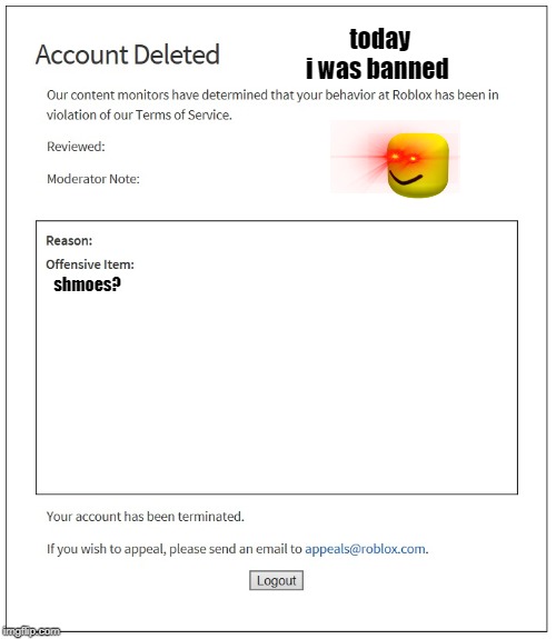 Banned From Roblox Imgflip - appeals at roblox com