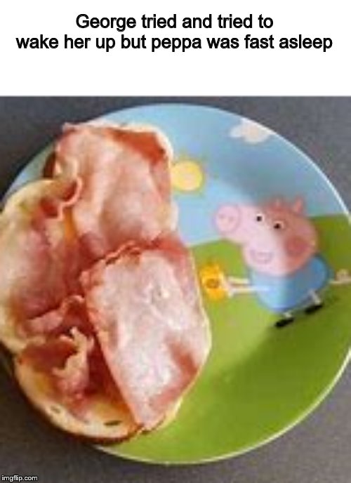Bacon | George tried and tried to wake her up but peppa was fast asleep | image tagged in funny memes | made w/ Imgflip meme maker