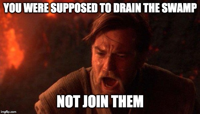 You Were The Chosen One (Star Wars) | YOU WERE SUPPOSED TO DRAIN THE SWAMP; NOT JOIN THEM | image tagged in memes,you were the chosen one star wars | made w/ Imgflip meme maker