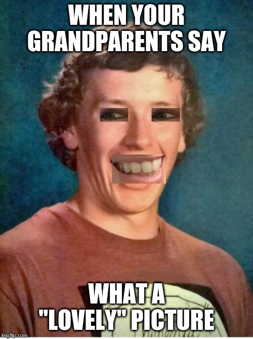 WHEN YOUR GRANDPARENTS SAY; WHAT A "LOVELY" PICTURE | image tagged in school meme | made w/ Imgflip meme maker