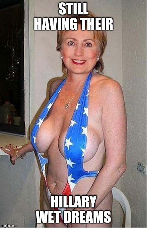 Hillary Clinton bikini | STILL HAVING THEIR HILLARY WET DREAMS | image tagged in hillary clinton bikini | made w/ Imgflip meme maker