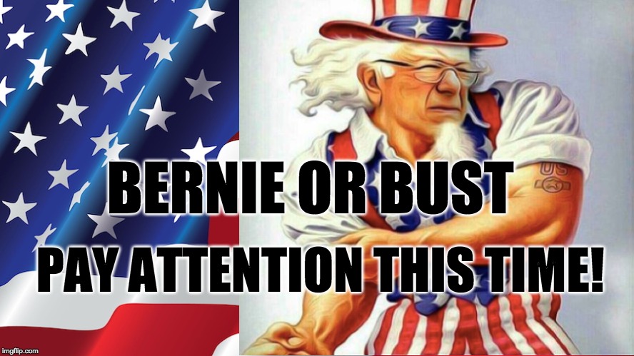 Bernie or Bust -- Pay Attention This Time! | BERNIE OR BUST; PAY ATTENTION THIS TIME! | image tagged in bernie or bust | made w/ Imgflip meme maker