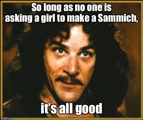 princess bride | So long as no one is asking a girl to make a Sammich, it’s all good | image tagged in princess bride | made w/ Imgflip meme maker