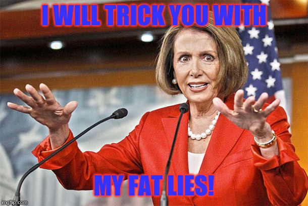 Nancy Pelosi is crazy | I WILL TRICK YOU WITH; MY FAT LIES! | image tagged in nancy pelosi is crazy | made w/ Imgflip meme maker
