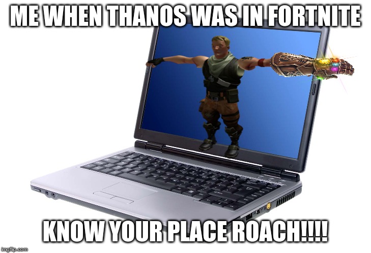 ME WHEN THANOS WAS IN FORTNITE; KNOW YOUR PLACE ROACH!!!! | image tagged in fortnite,thanos | made w/ Imgflip meme maker