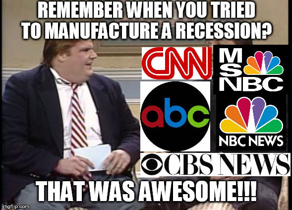 Fake News!!! Economy is Booming and Record Unemployment. | REMEMBER WHEN YOU TRIED TO MANUFACTURE A RECESSION? THAT WAS AWESOME!!! | image tagged in chris farley show,that was awesome,fake news | made w/ Imgflip meme maker