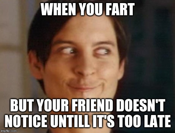 Spiderman Peter Parker Meme | WHEN YOU FART; BUT YOUR FRIEND DOESN'T NOTICE UNTILL IT'S TOO LATE | image tagged in memes,spiderman peter parker | made w/ Imgflip meme maker