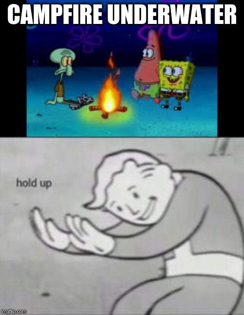 CAMPFIRE UNDERWATER | image tagged in fallout hold up | made w/ Imgflip meme maker