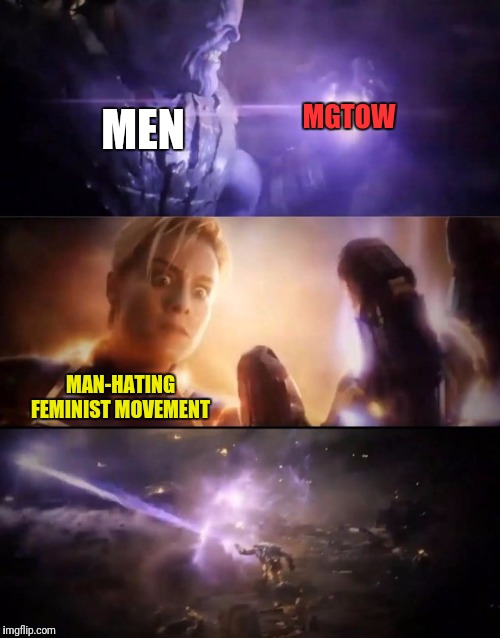 "We are inevitable" | MGTOW; MEN; MAN-HATING FEMINIST MOVEMENT | image tagged in thanos vs captain marvel,MGTOW | made w/ Imgflip meme maker