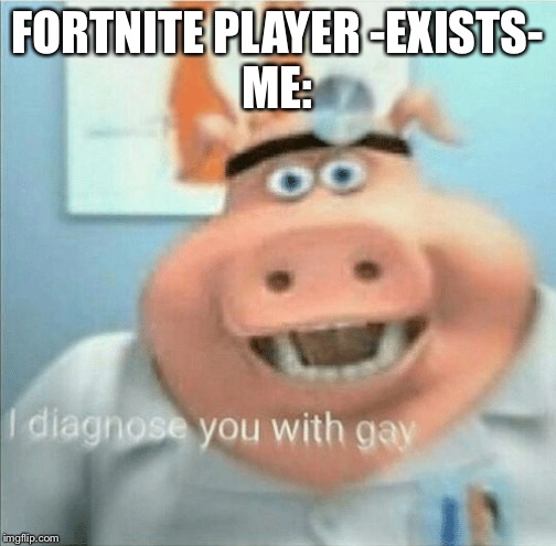 I diagnose you with gay |  FORTNITE PLAYER -EXISTS-
ME: | image tagged in i diagnose you with gay | made w/ Imgflip meme maker