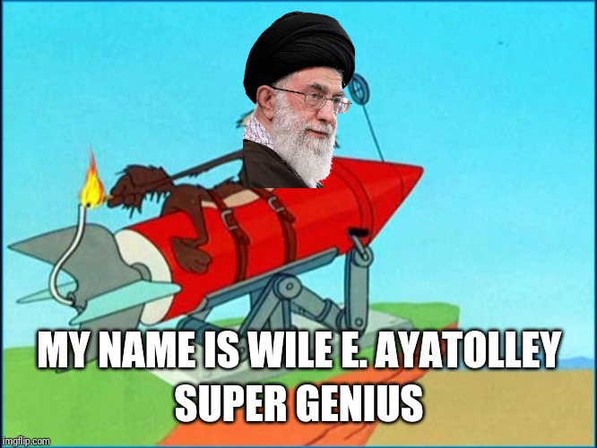 That's all folks! | SUPER GENIUS; MY NAME IS WILE E. AYATOLLEY | image tagged in memes,wile e coyote,fails,epic fail,failure,iran | made w/ Imgflip meme maker