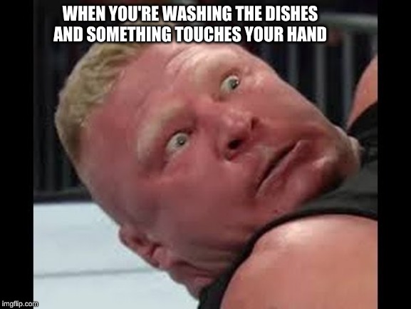 WHEN YOU'RE WASHING THE DISHES AND SOMETHING TOUCHES YOUR HAND | made w/ Imgflip meme maker