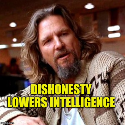Intelligence of Honesty | DISHONESTY LOWERS INTELLIGENCE | image tagged in memes,confused lebowski,truth,denial,special kind of stupid | made w/ Imgflip meme maker