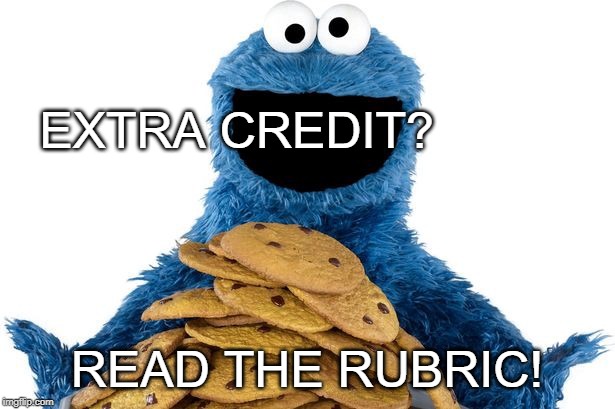 COOKIE MONSTER | EXTRA CREDIT? READ THE RUBRIC! | image tagged in cookie monster | made w/ Imgflip meme maker
