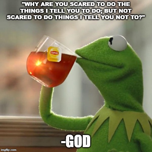 But That's None Of My Business Meme | "WHY ARE YOU SCARED TO DO THE THINGS I TELL YOU TO DO; BUT NOT SCARED TO DO THINGS I TELL YOU NOT TO?"; -GOD | image tagged in memes,but thats none of my business,kermit the frog | made w/ Imgflip meme maker