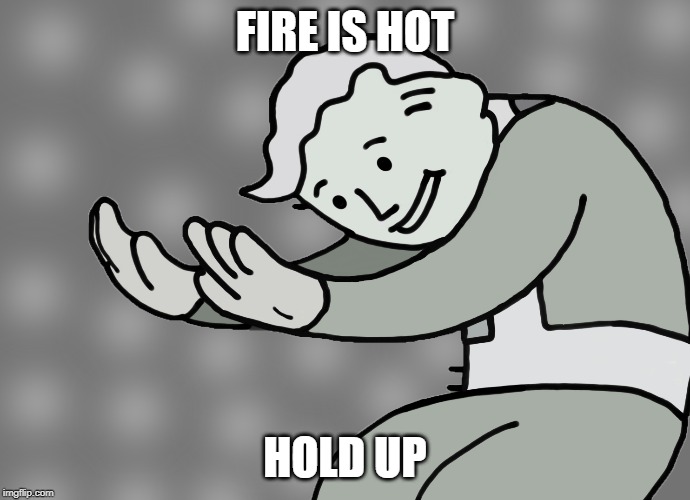 Hol up | FIRE IS HOT; HOLD UP | image tagged in hol up | made w/ Imgflip meme maker