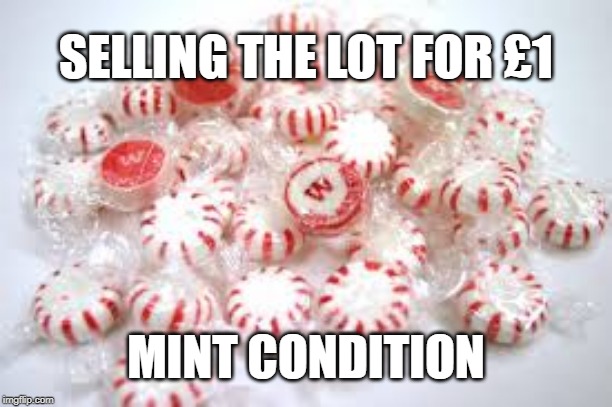 mint condition |  SELLING THE LOT FOR £1; MINT CONDITION | image tagged in funny,memes,funny memes,sweet,jokes,thin mints | made w/ Imgflip meme maker