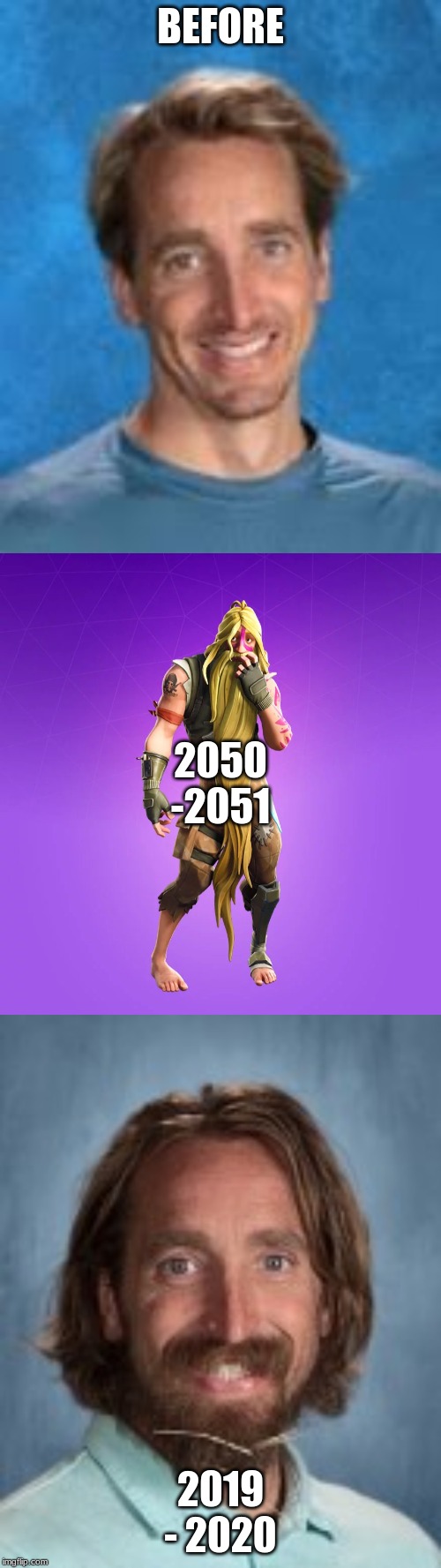 BEFORE; 2050 -2051; 2019 - 2020 | image tagged in mr grabhorn before after now | made w/ Imgflip meme maker